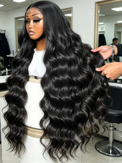 Brazilian Remy Human Hair Lace Front Wig Natural Black Body Wave 13x4 HD Transparent Lace Frontal Pre Plucked For Women