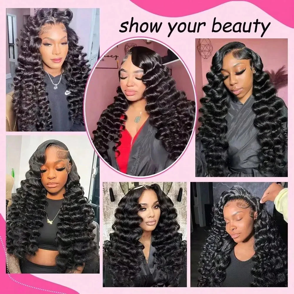 38 40 Inch 13x6 HD Deep Wave Lace Front Wig 200% Density Deep Wave Human Hair Wig Brazilian Virgin Curly Human Hair Wig For Women 13x4 Glueless Lace Frontal Wigs With Baby Hair Pre Plucked Hairline Natural Color