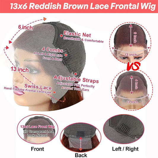 Body Wave Reddish Brown 13x6 Lace Front Wigs Human Hair Pre Plucked With Baby Hair #33 Colored Wigs for Women 180% Density