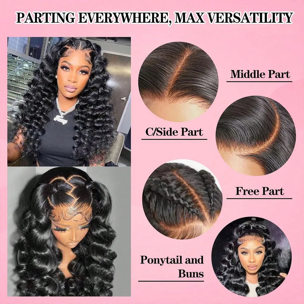 38 40 Inch 13x6 HD Deep Wave Lace Front Wig 200% Density Deep Wave Human Hair Wig Brazilian Virgin Curly Human Hair Wig For Women 13x4 Glueless Lace Frontal Wigs With Baby Hair Pre Plucked Hairline Natural Color