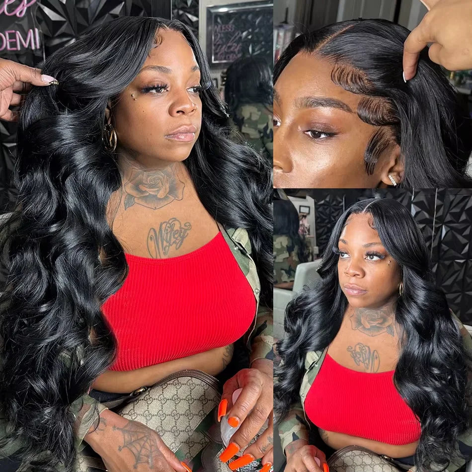 Brazilian Remy Human Hair Lace Front Wig Natural Black Body Wave 13x4 HD Transparent Lace Frontal Pre Plucked For Women