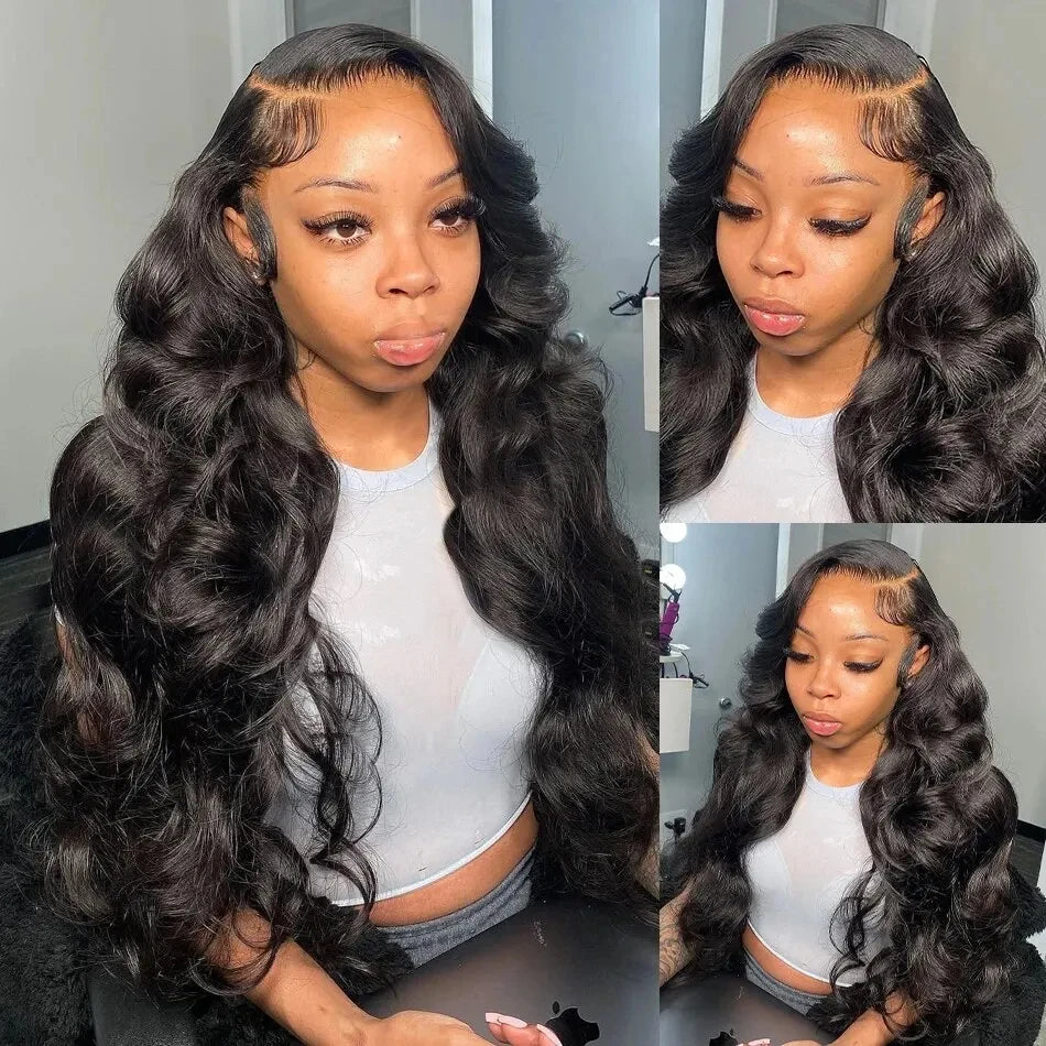 Brazilian Remy Human Hair Lace Front Wig Natural Black Body Wave 13x4 HD Transparent Lace Frontal Pre Plucked For Women