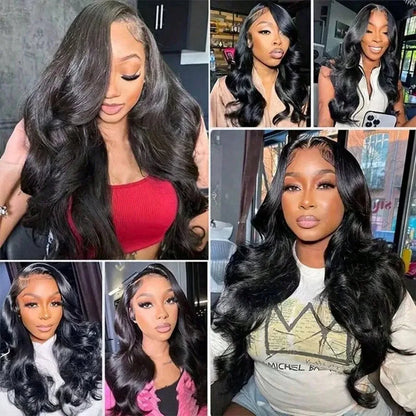 Body Wave 13x6 HD Transparent Lace Front Human Hair Wig 40 Inch Pre Plucked 220 Density 5x5 Glueless Lace Frontal Wigs for Women
